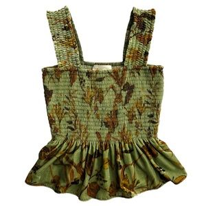 Anthropologie Velvet Smocked Peplum Top Medium Earthy Floral Boho Fairy Cottage